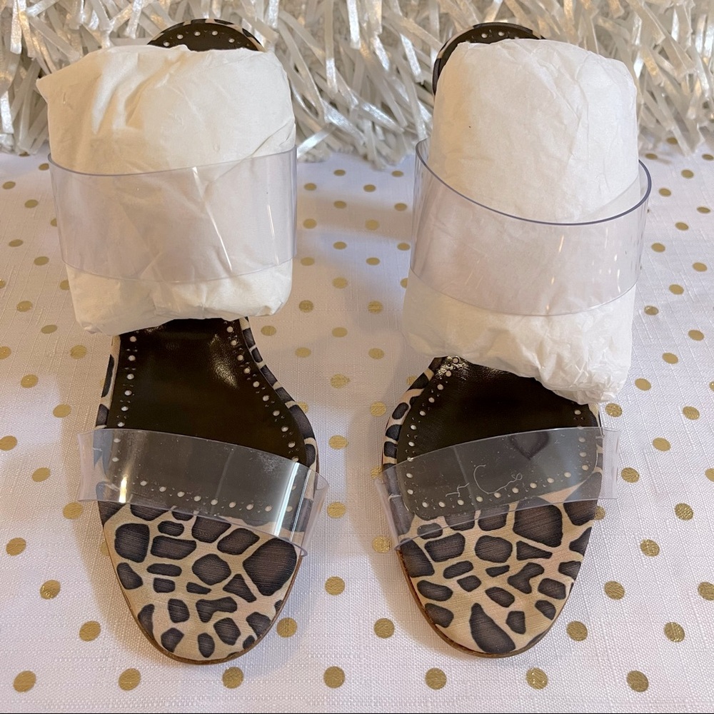 Manolo Blahnik Scolto Leopard Print and PVC Slide Sandals, Size 8